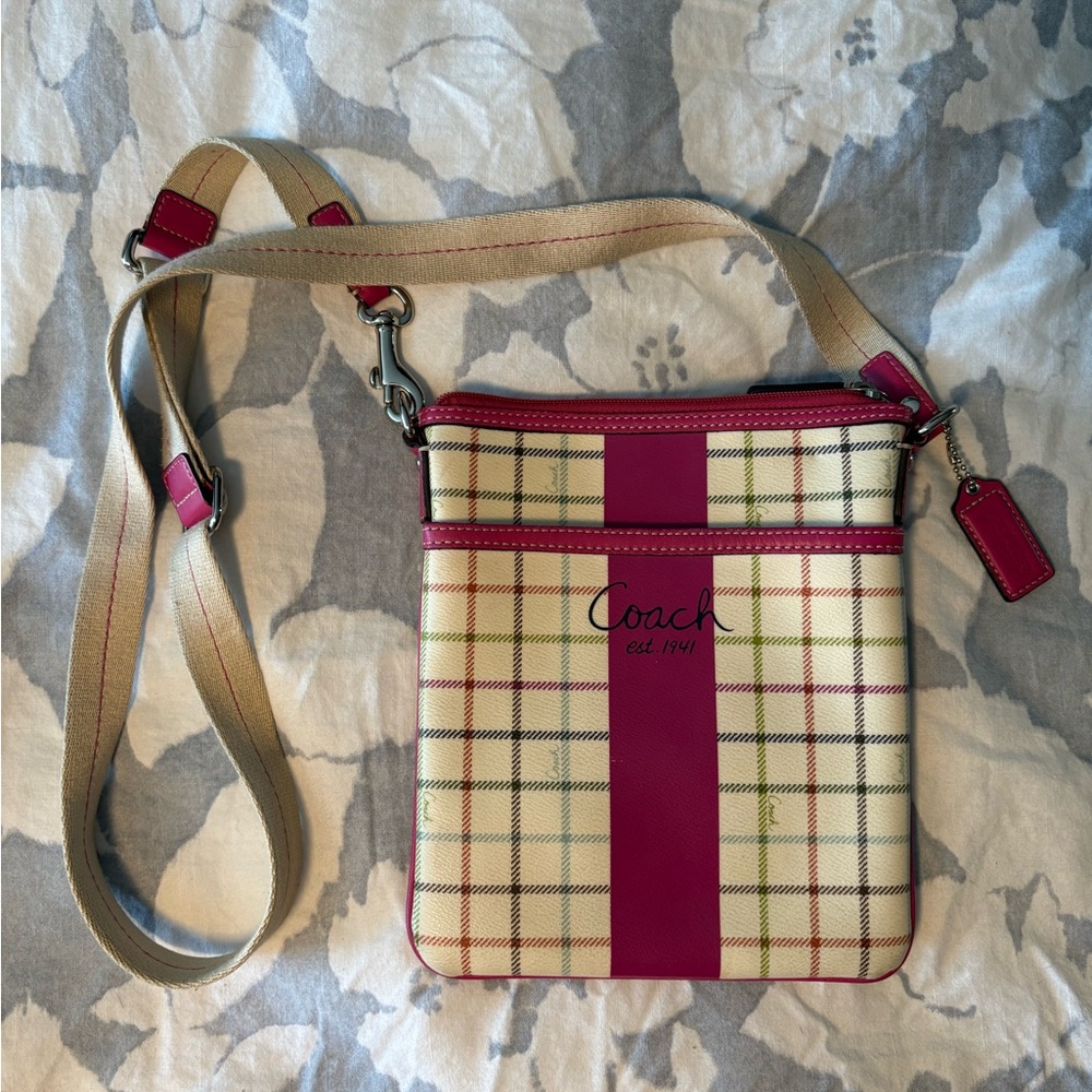 Coach Crossbody Bag - Pink and Cream Plaid